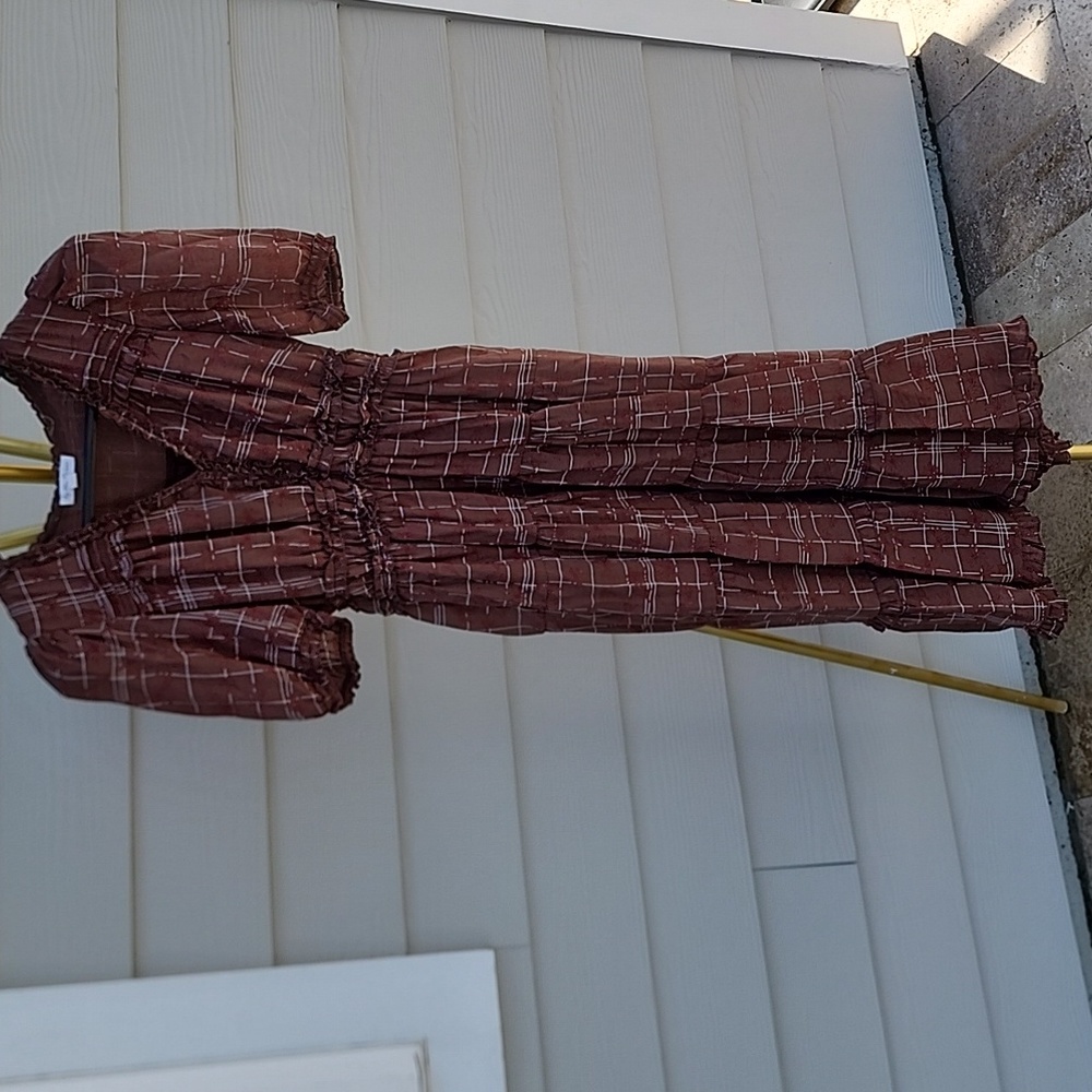 Brown maxi dress with puff sleeves size small